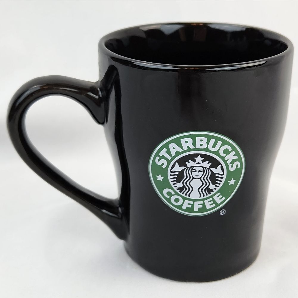 ☕️Vintage 2008 Starbucks Classic Black Glossy w/Green Siren Logo Ceramic Coffee